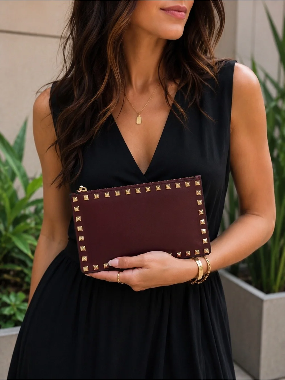 Authentic Valentino Garavani Rockstud Leather Clutch with certificate
